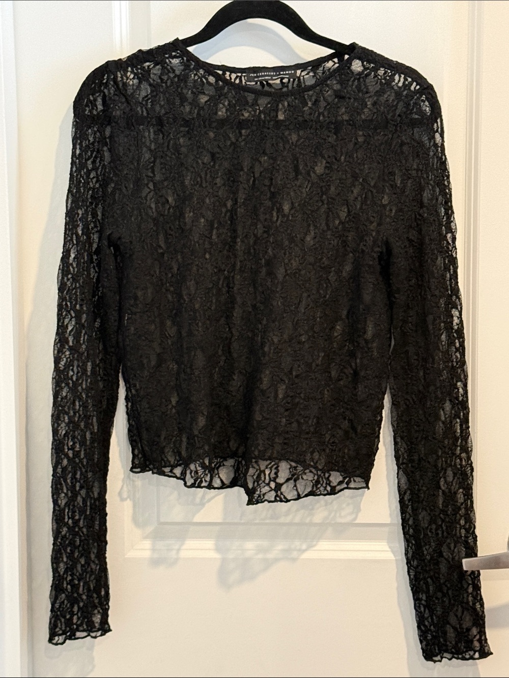 Mango Black Floral Lace Long Sleeve Top